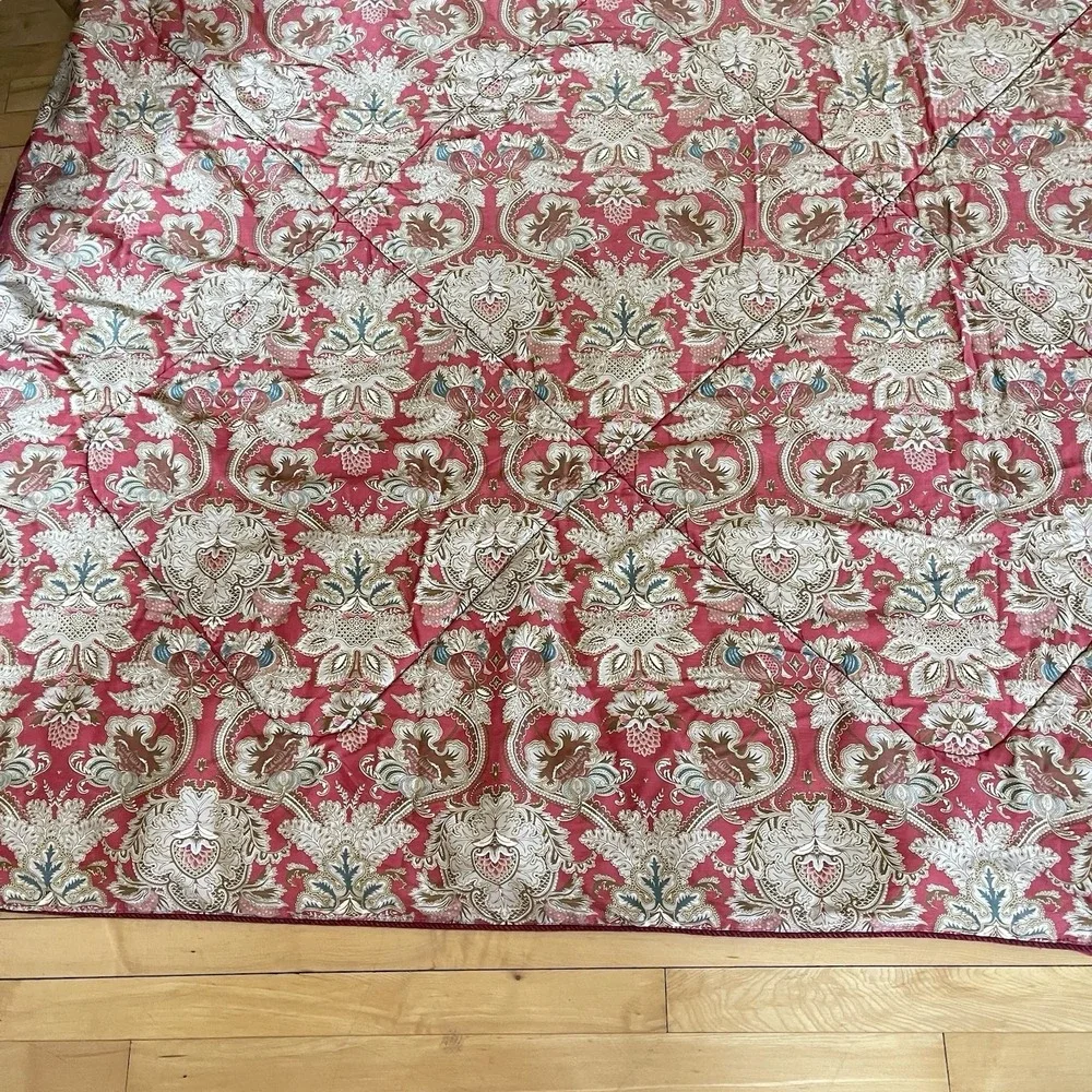 Vintage Ralph Lauren Jardiniere Queen / Full Red Sateen Comforter‎ Made In Italy